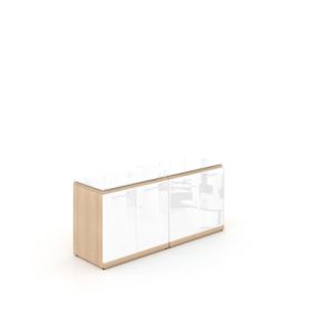 Potenza 4 Door Credenza with 2 Storage Cabinets and Glass Floating Top - Image 1