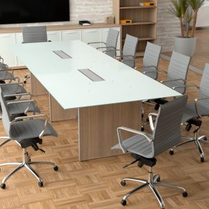 Deluxe 12' Glass Top Conference Table - Image 1