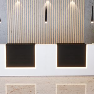 POTENZA Double Station Reception Desk with Front Overlays & Rectangular Top - Image 1