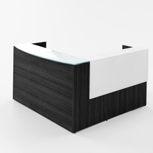 POTENZA L-Shaped Reception Desk with Glass Floating Top and Return Overlay