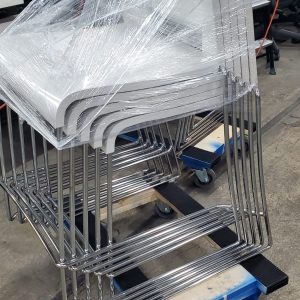 White Counter Height Stools with chrome Sled Base