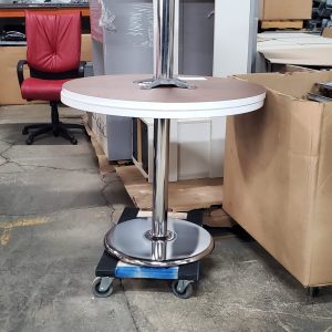 36" Round White laminate table with disc base