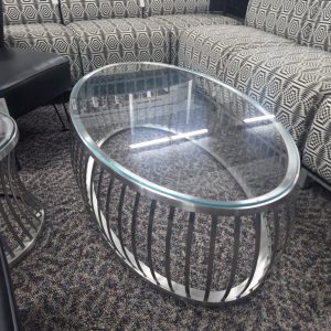 48"x28" Oval Glass Table with Chrome Wire Base - Image 1