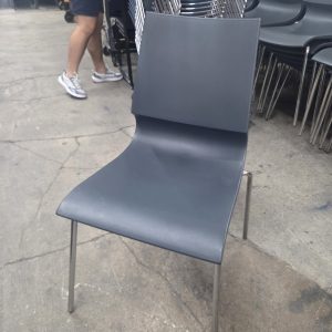Breakroom Plastic Stack Chair - Grey with Chrome Base - Image 3