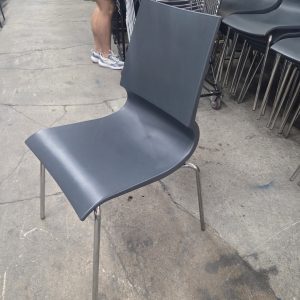 Breakroom Plastic Stack Chair - Grey with Chrome Base - Image 1