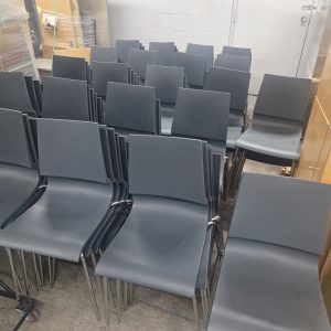 Breakroom Plastic Stack Chair - Grey with Chrome Base - Image 2